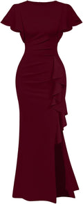 Memoriesea Women's Elegant High Split Ruched Bodycon Mermaid Evening Cocktail Maxi Dress