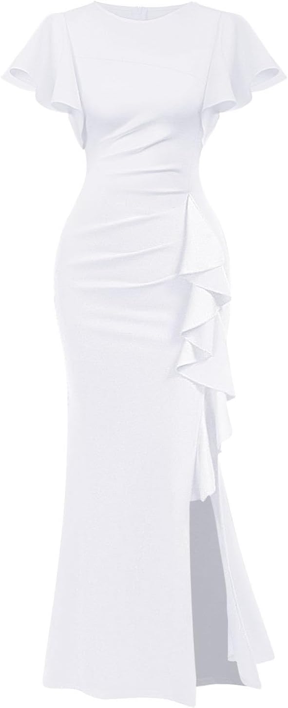 Memoriesea Women's Elegant High Split Ruched Bodycon Mermaid Evening Cocktail Maxi Dress