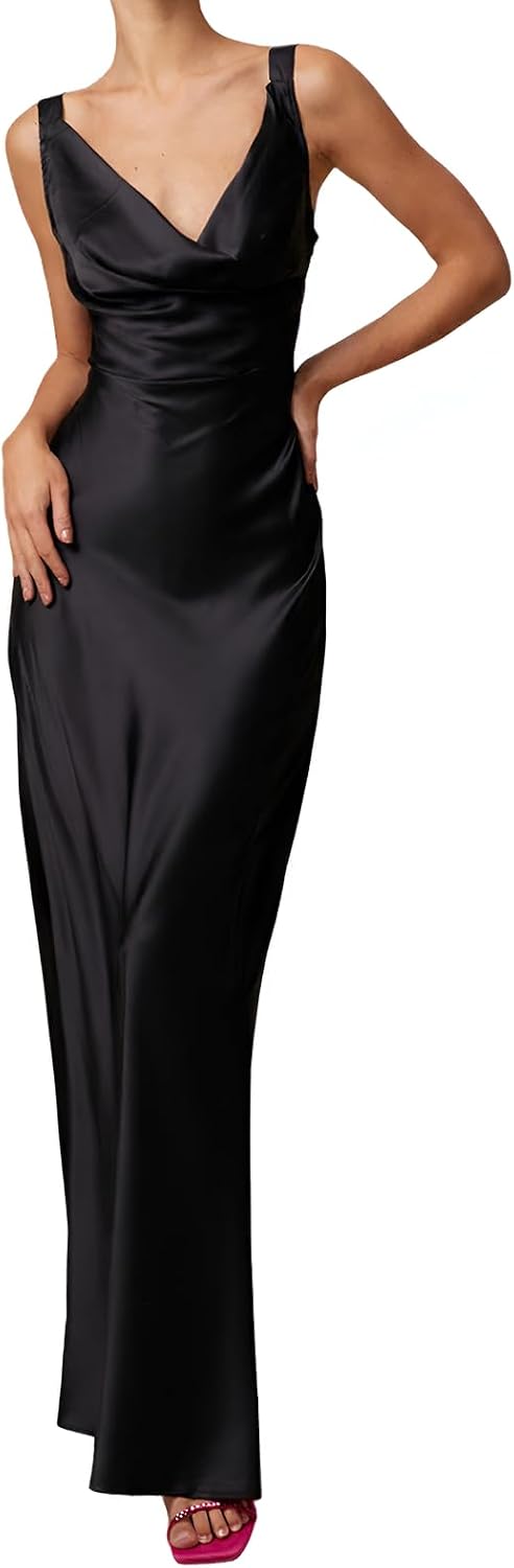 RIHOAS Women Cowl Neck Dress Satin Sleeveless Maxi Dresses | Wedding Guest,Bridesmaid,Semi Formal,Formal,Party,Cocktail,Elegant,Bridal Shower,Prom,Back Tie,Fall,Dinner,Christmas