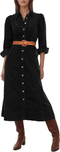 YEXPINE Women's Corduroy Maxi Dress Button Down Shirt Dress with Belt | Long Sleeve Collared V-Neck Maxi Dresses with Pockets, 2026 Fall Winter Dresses
