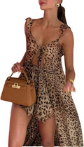 ZUAVIALA Sexy Leopard 2 Piece Mesh Backless Cami Dress-Style Top and Shorts Sets Summer Beach Cover-Up Vacation Outfits