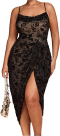 WDIRARA Women's Plus Size Tie Dye Bodycon Long Dress Cowl Neck Sleeveless Ruched Split Cami Dresses