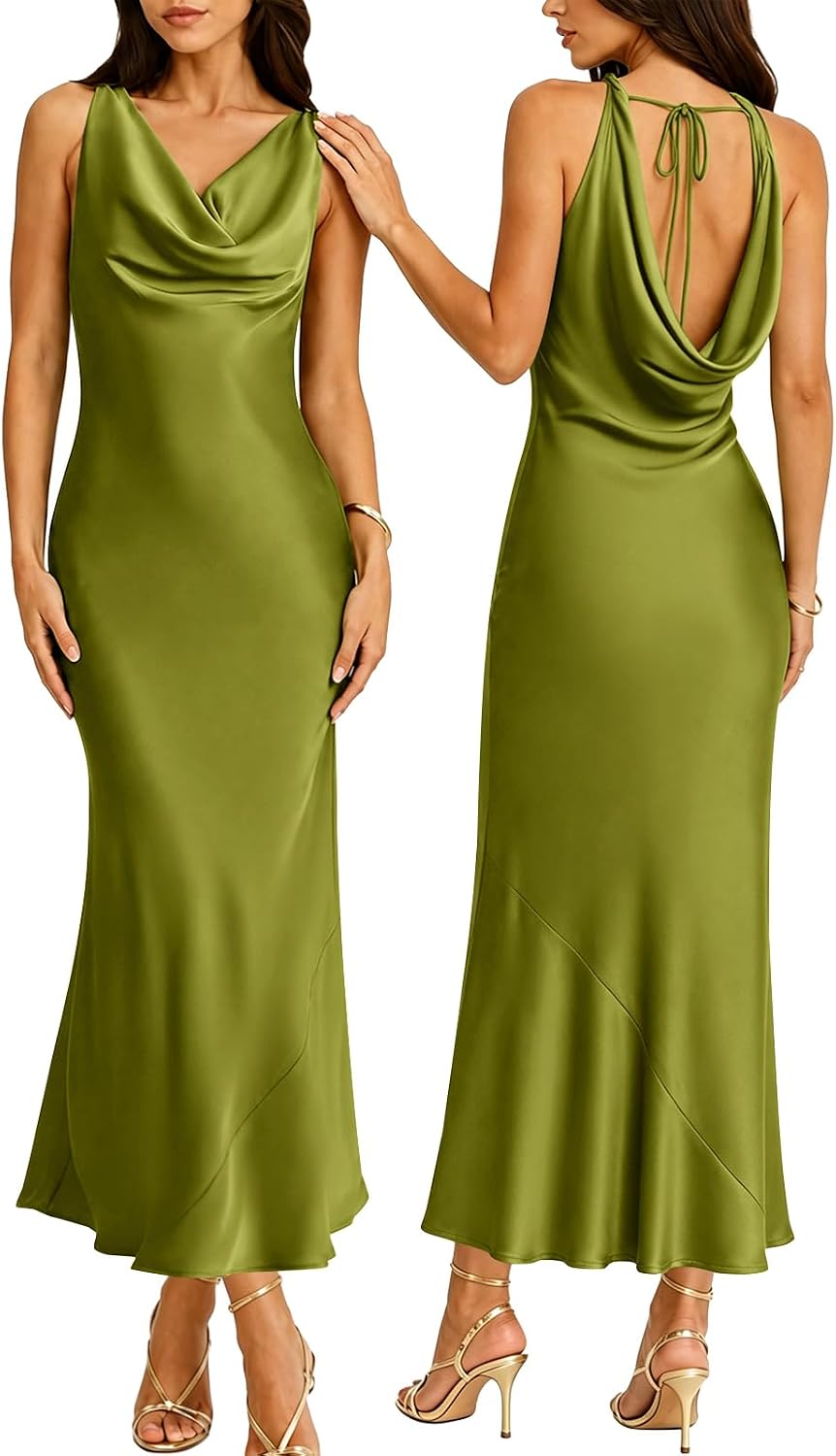 RIHOAS Women Cowl Neck Dress Satin Sleeveless Maxi Dresses | Wedding Guest,Bridesmaid,Semi Formal,Formal,Party,Cocktail,Elegant,Bridal Shower,Prom,Back Tie,Fall,Dinner,Christmas