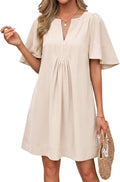 Wenrine Womens Shift Mini Dress Casual Short Sleeve Summer Dresses | Flutter Sleeve, V Neck, Loose Fit, Flowy, Short Beach dresses, Vacation