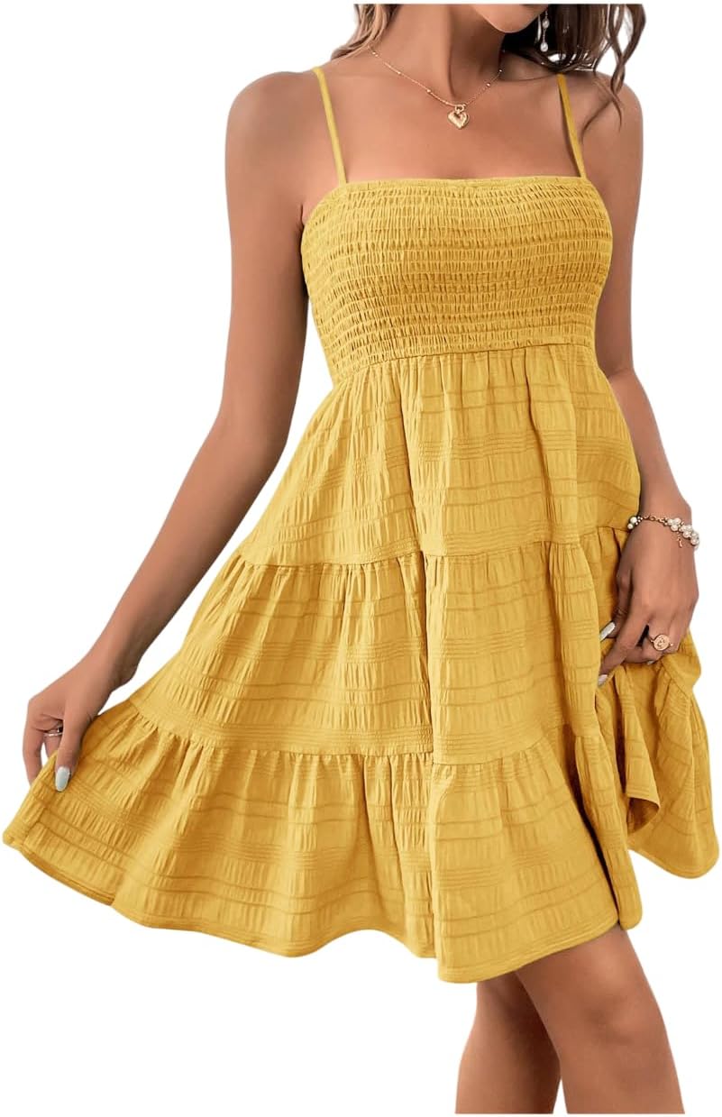 SOLY HUX Women's Sleeveless Smock Cami Mini Summer Dress | Sundress, Swing A Line, Cute Short Dress, Casual, Beach Dresses