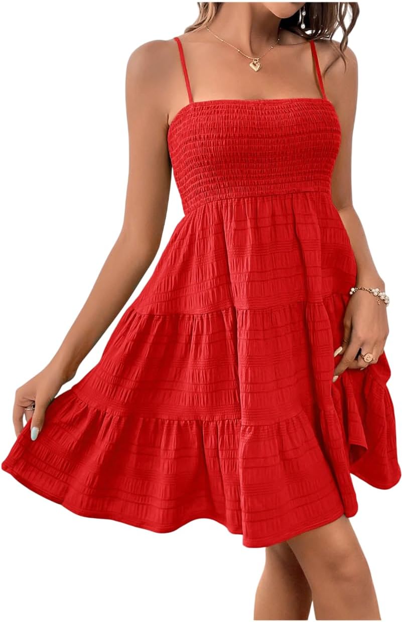 SOLY HUX Women's Sleeveless Smock Cami Mini Summer Dress | Sundress, Swing A Line, Cute Short Dress, Casual, Beach Dresses