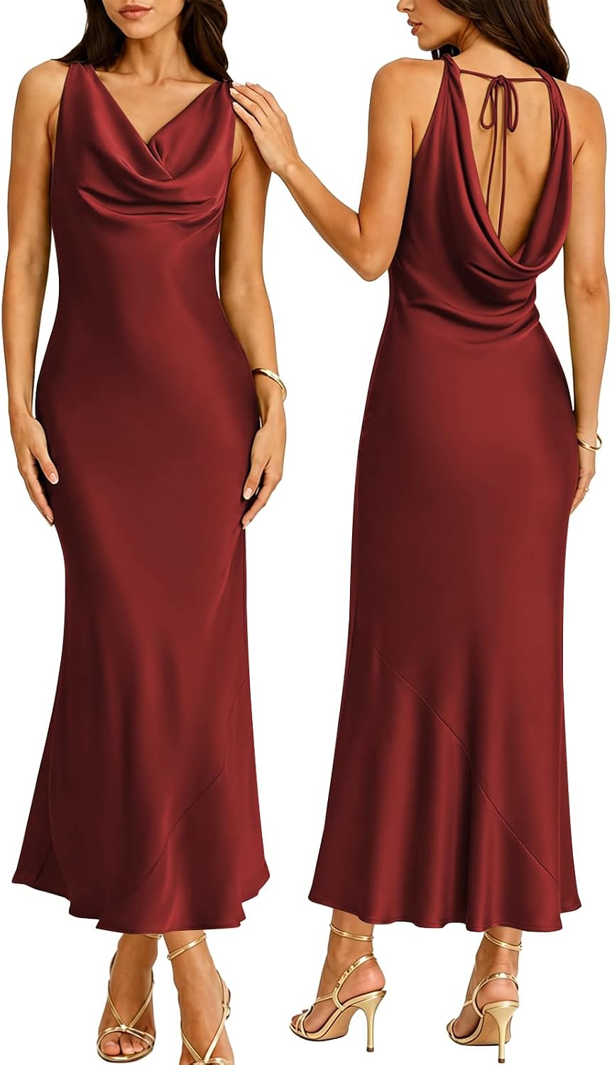 RIHOAS Women Cowl Neck Dress Satin Sleeveless Maxi Dresses | Wedding Guest,Bridesmaid,Semi Formal,Formal,Party,Cocktail,Elegant,Bridal Shower,Prom,Back Tie,Fall,Dinner,Christmas