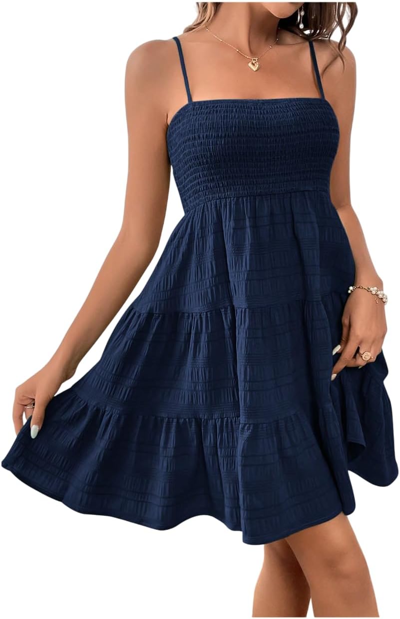 SOLY HUX Women's Sleeveless Smock Cami Mini Summer Dress | Sundress, Swing A Line, Cute Short Dress, Casual, Beach Dresses