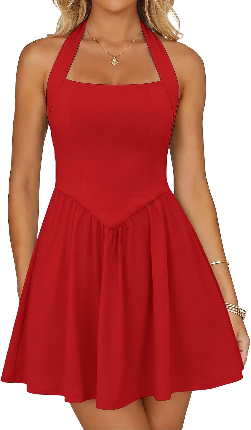 Zelroxa White Dress Women Halter Sleeveless Mini Homecoming Short Dresses | Graduation Cocktail Hoco Party Square Neck Cute Summer Flowy A line Sexy Sundress with Pockets for Teens 2026 Trendy Outfits