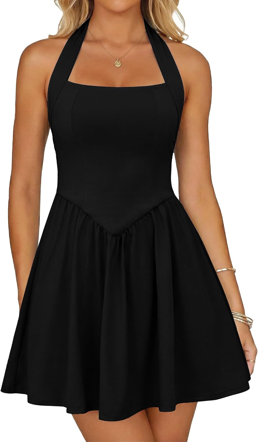 Zelroxa White Dress Women Halter Sleeveless Mini Homecoming Short Dresses | Graduation Cocktail Hoco Party Square Neck Cute Summer Flowy A line Sexy Sundress with Pockets for Teens 2026 Trendy Outfits