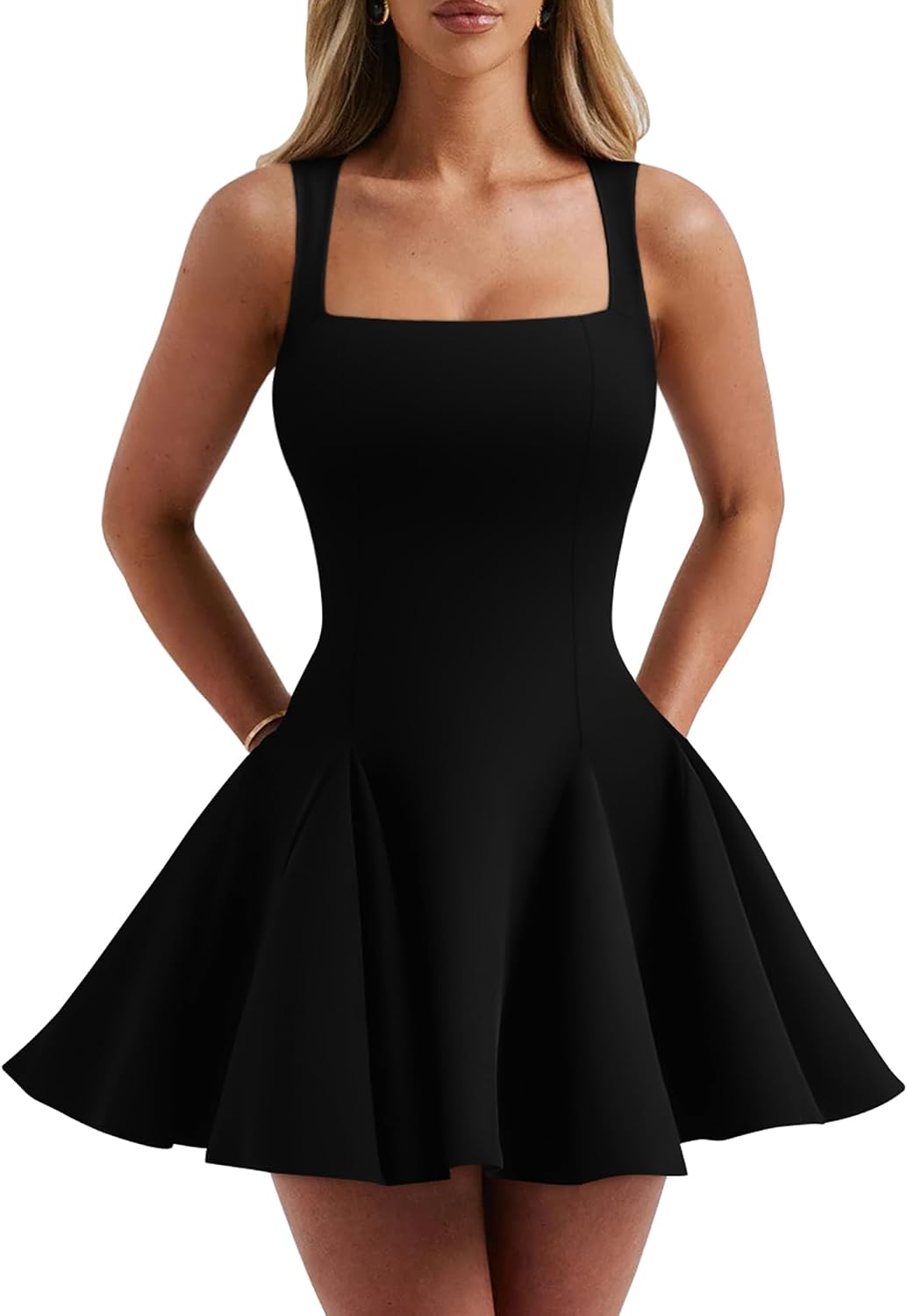 DAAWENXI Women Square Neck Mini Dress Sexy Club Tank Short Dresses | A-Line,Sleeveless,Homecoming Dress,Bodycon,Graduation,Birthday, Wedding Guest,Party,Summer,Fit,Date Night,Going Out ,Prom