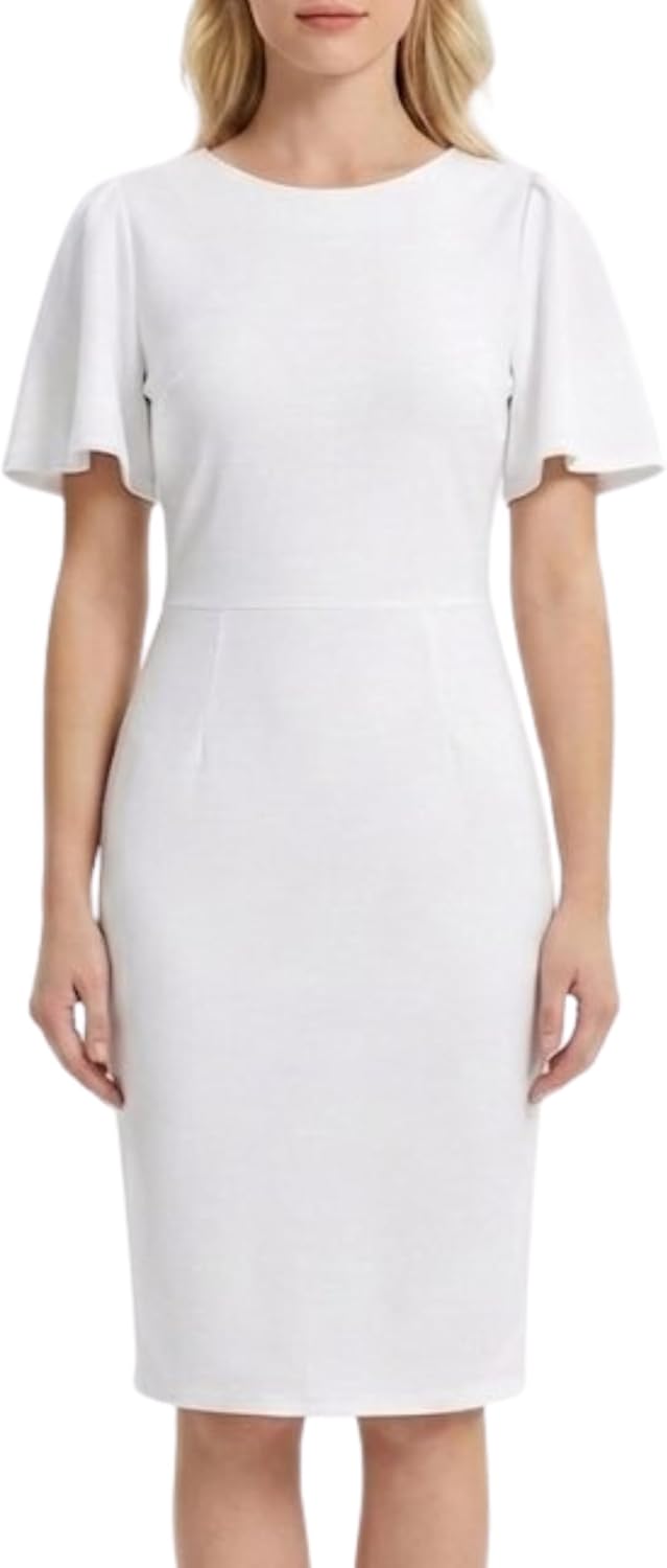 Aphratti Women's Work Sheath Midi Dress Short Sleeve Elegant Classy Modest Cocktail Party Dress