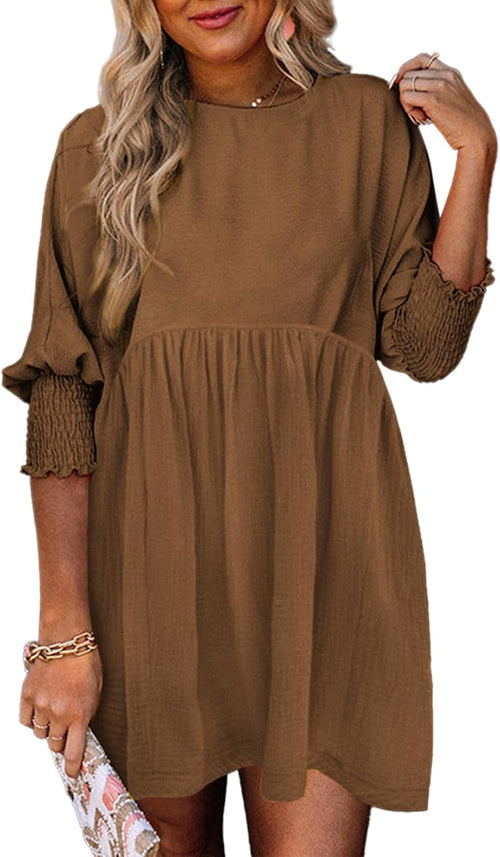Dokotoo Womens Empire Waist 3\/4 Sleeve Casual Babydoll Mini Dress | Knee Length, Country Western Short Dresses for Fall, Party Church Baby Shower Wedding Guest Office Work Teacher Outfits