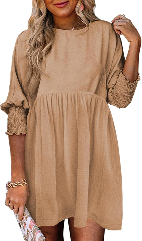 Dokotoo Womens Empire Waist 3\/4 Sleeve Casual Babydoll Mini Dress | Knee Length, Country Western Short Dresses for Fall, Party Church Baby Shower Wedding Guest Office Work Teacher Outfits