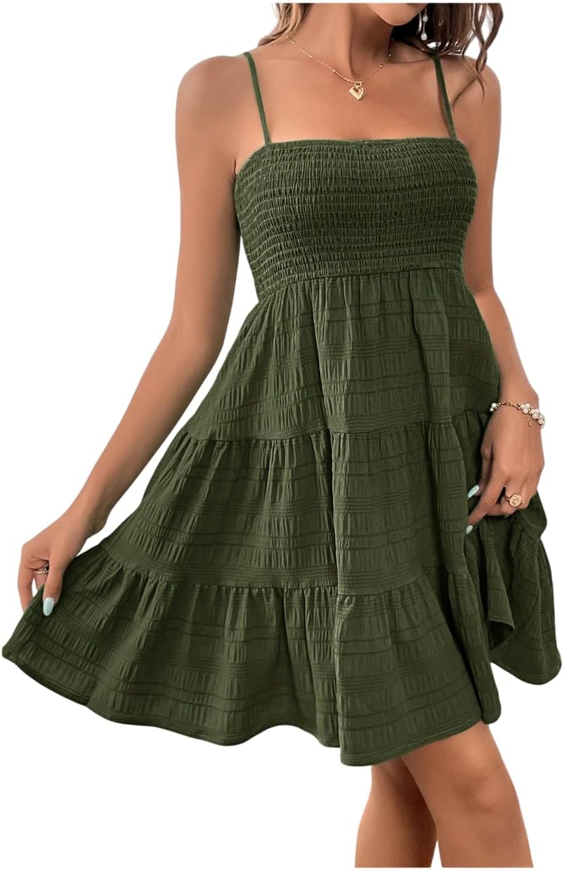 SOLY HUX Women's Sleeveless Smock Cami Mini Summer Dress | Sundress, Swing A Line, Cute Short Dress, Casual, Beach Dresses