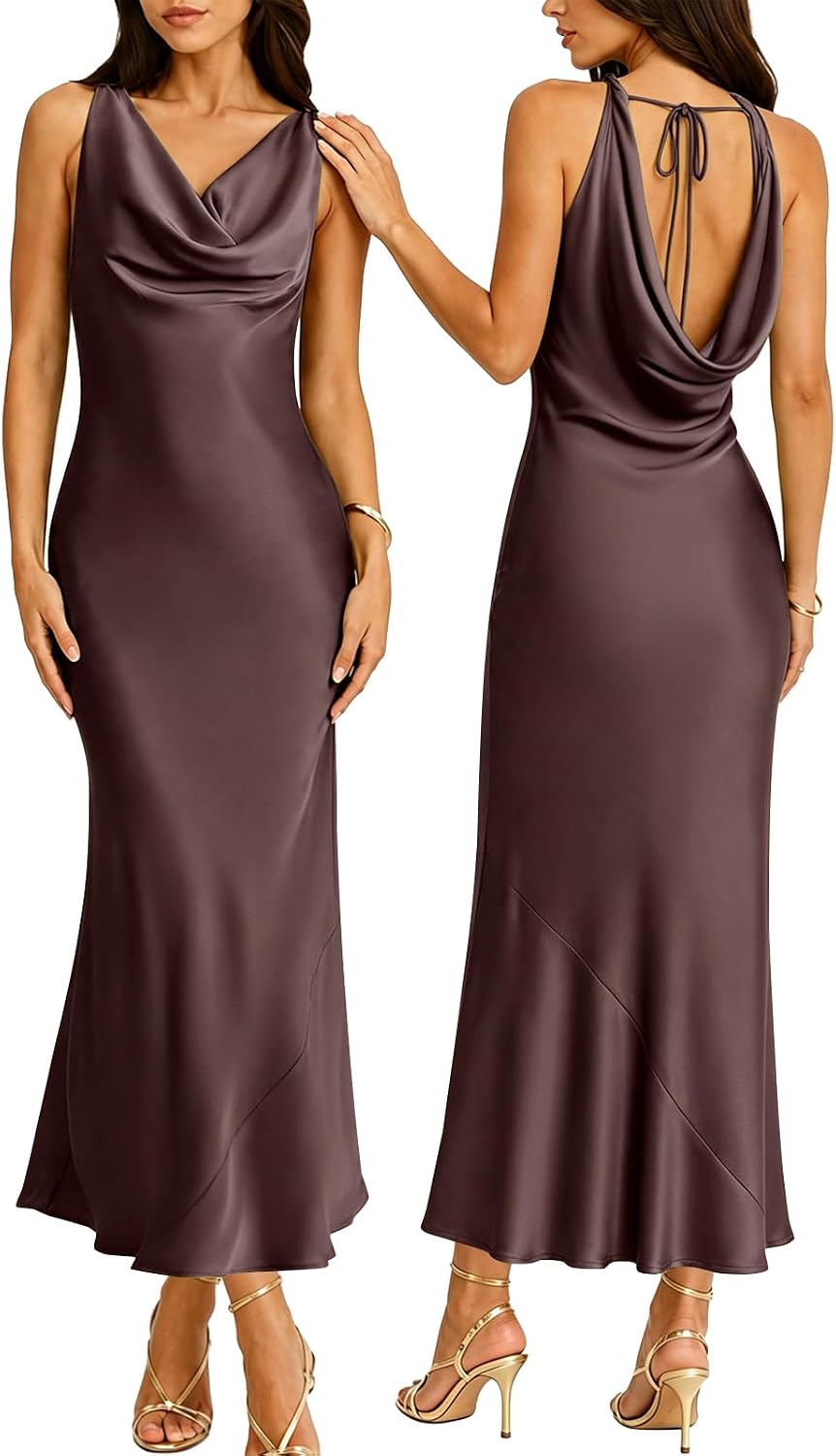 RIHOAS Women Cowl Neck Dress Satin Sleeveless Maxi Dresses | Wedding Guest,Bridesmaid,Semi Formal,Formal,Party,Cocktail,Elegant,Bridal Shower,Prom,Back Tie,Fall,Dinner,Christmas