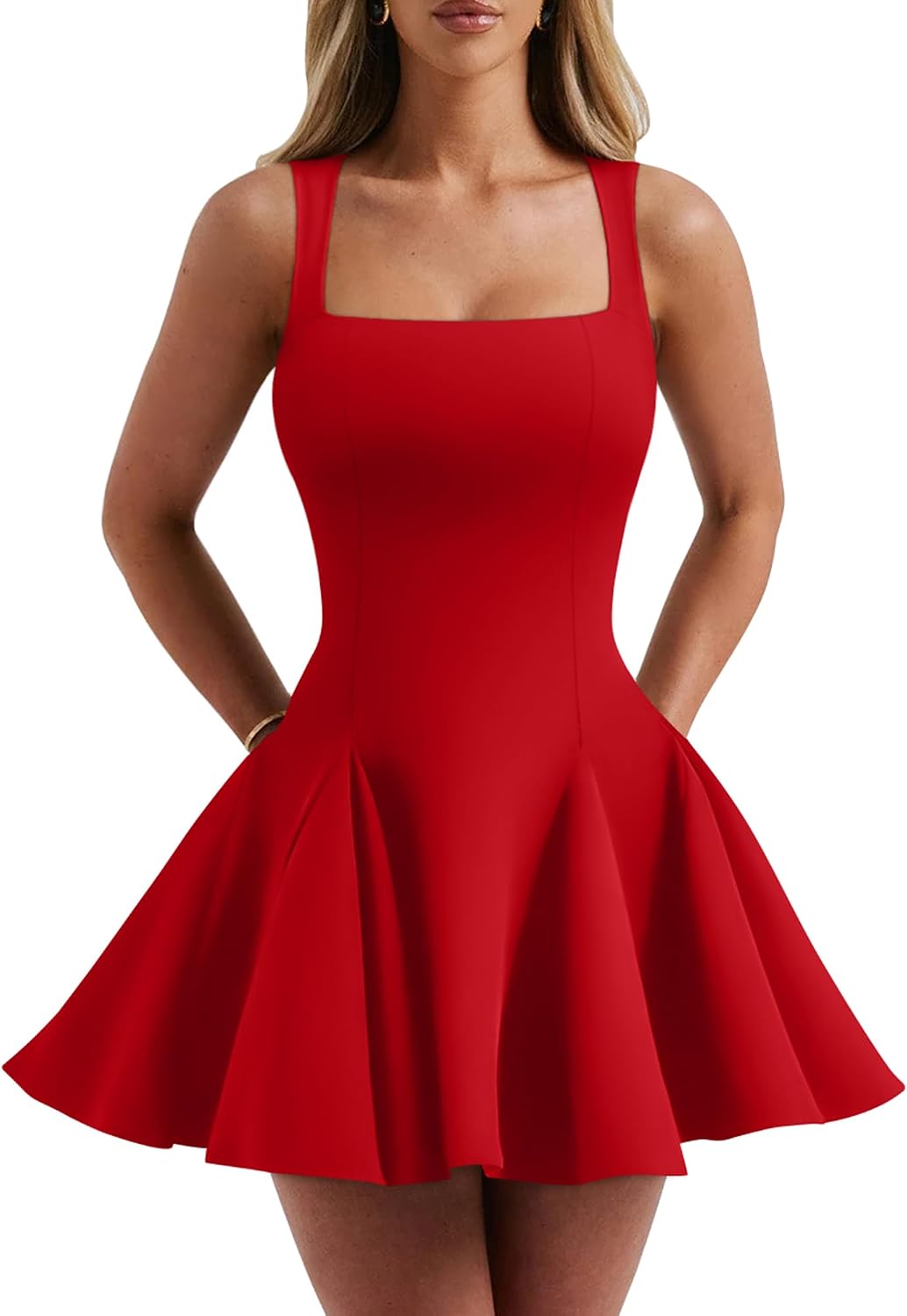 DAAWENXI Women Square Neck Mini Dress Sexy Club Tank Short Dresses | A-Line,Sleeveless,Homecoming Dress,Bodycon,Graduation,Birthday, Wedding Guest,Party,Summer,Fit,Date Night,Going Out ,Prom