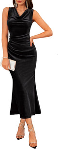 GRACE KARIN Womens Velvet Cowl Neck Wedding Guest Cocktail Dresses | Ruched Maxi Dress, Sleeveless, Mermaid Hem, 2026 Fall Winter Formal Outfits, Great for Proms\/Dinners\/Party