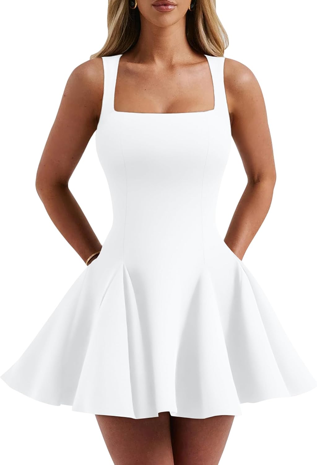 DAAWENXI Women Square Neck Mini Dress Sexy Club Tank Short Dresses | A-Line,Sleeveless,Homecoming Dress,Bodycon,Graduation,Birthday, Wedding Guest,Party,Summer,Fit,Date Night,Going Out ,Prom