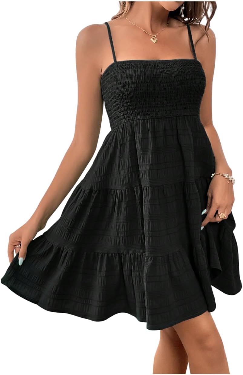 SOLY HUX Women's Sleeveless Smock Cami Mini Summer Dress | Sundress, Swing A Line, Cute Short Dress, Casual, Beach Dresses