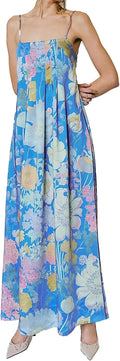 ABYOVRT Women Boho Floral Maxi Dress Backless Spaghetti Strap A-Line Flowy Summer Vacation Long Dress