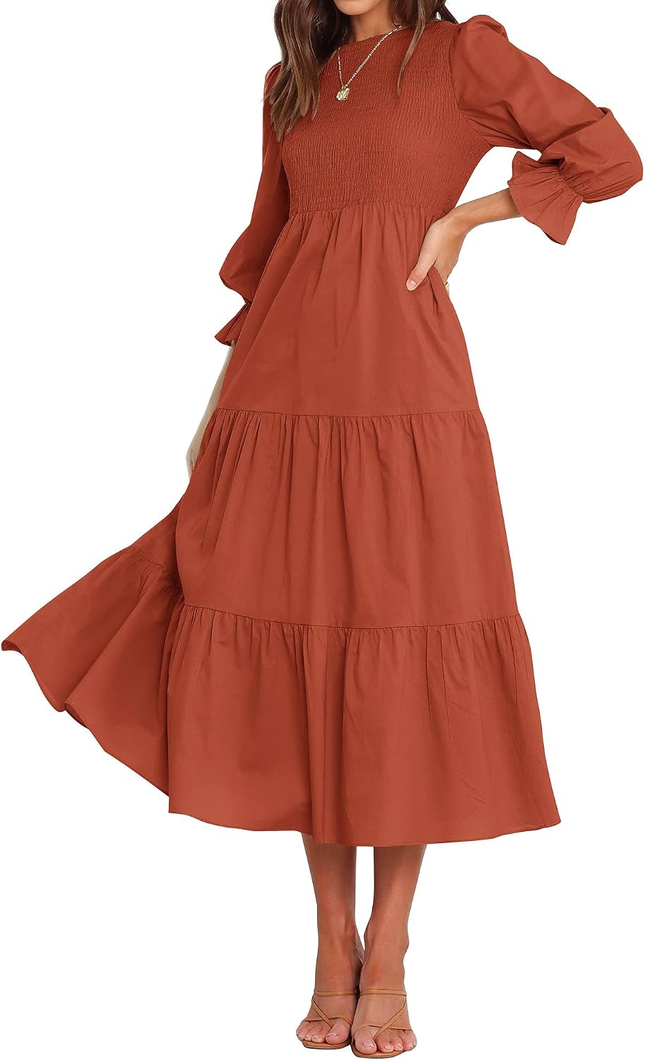 BTFBM Women Casual Long Sleeve Crew Neck Fall Dress Bohemian Relaxed Fit Floral Flowy Maxi Dresses Tiered Cocktail Dress