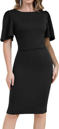 Aphratti Women's Work Sheath Midi Dress Short Sleeve Elegant Classy Modest Cocktail Party Dress