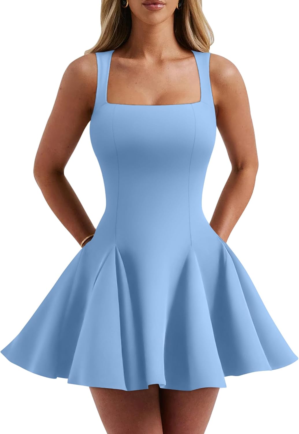 DAAWENXI Women Square Neck Mini Dress Sexy Club Tank Short Dresses | A-Line,Sleeveless,Homecoming Dress,Bodycon,Graduation,Birthday, Wedding Guest,Party,Summer,Fit,Date Night,Going Out ,Prom