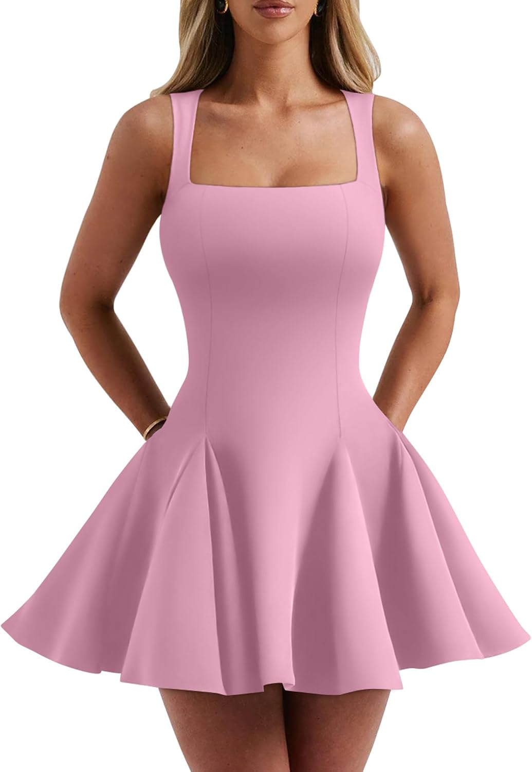 DAAWENXI Women Square Neck Mini Dress Sexy Club Tank Short Dresses | A-Line,Sleeveless,Homecoming Dress,Bodycon,Graduation,Birthday, Wedding Guest,Party,Summer,Fit,Date Night,Going Out ,Prom