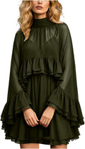 Chiffon Cape Dress for Women Sheer Ruffle Cape Sleeve Chiffon Wrap Cami Dress with Shawl Draped Dresses with Sheer Overlay