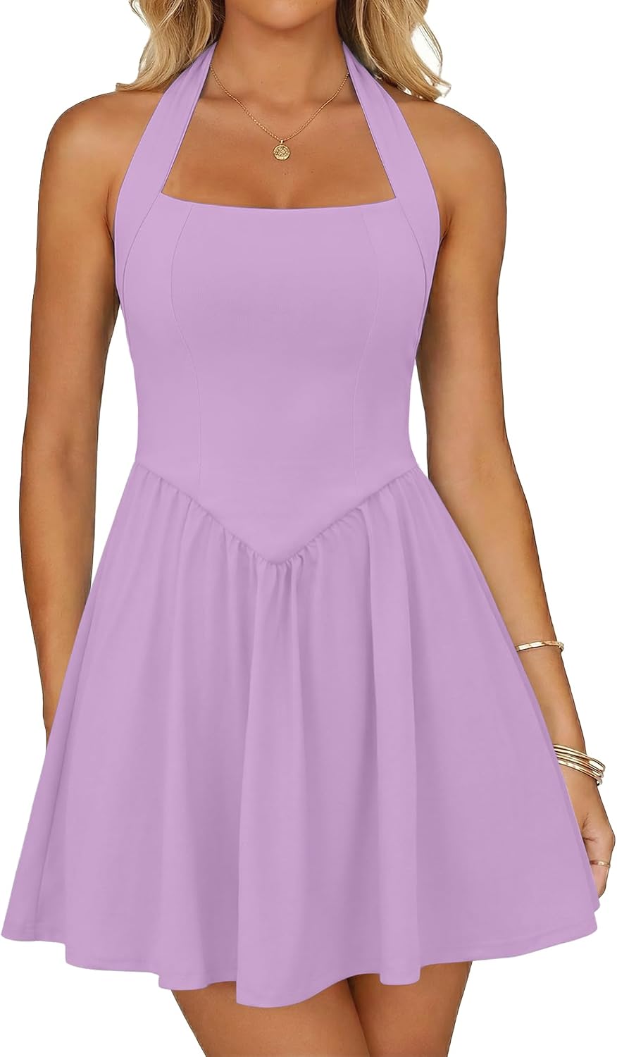 Zelroxa White Dress Women Halter Sleeveless Mini Homecoming Short Dresses | Graduation Cocktail Hoco Party Square Neck Cute Summer Flowy A line Sexy Sundress with Pockets for Teens 2026 Trendy Outfits