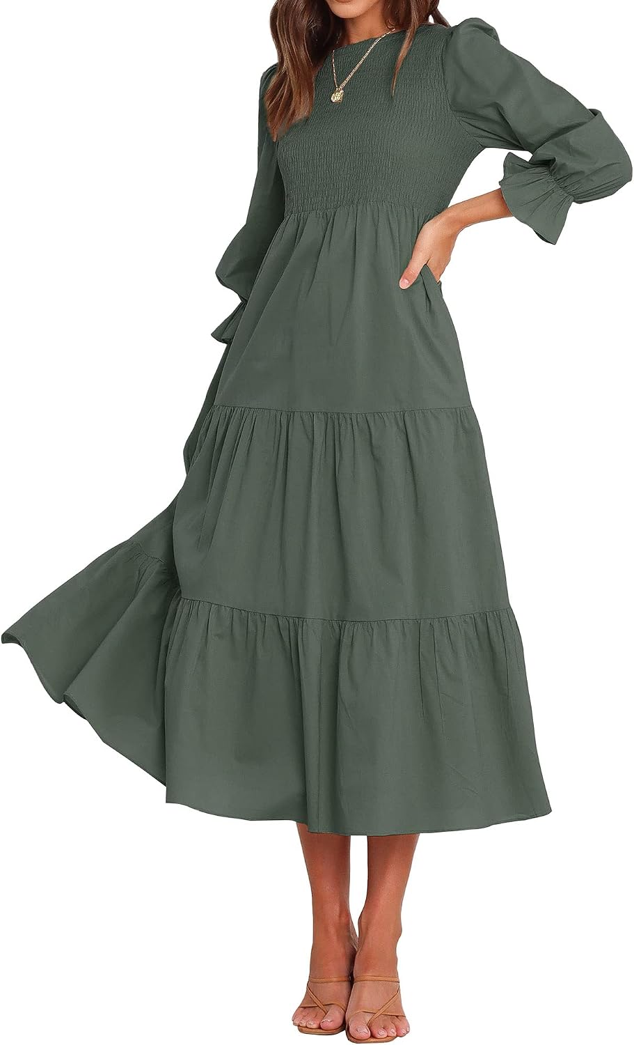 BTFBM Women Casual Long Sleeve Crew Neck Fall Dress Bohemian Relaxed Fit Floral Flowy Maxi Dresses Tiered Cocktail Dress