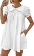 Xuiqx Women's Cute Babydoll Mini Dress Peter Pan Collar Ruffle Short Sleeve Pleated A Line Dresses 2026 Summer