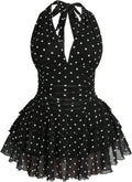 SHENHE Women's Plus Size Halter Mesh Dress Y2K Animal Print Club Mini Dress | Zebra, Floral, Party Romper Dresses, Layered Ruffle, Concert Dress with Built in Shorts