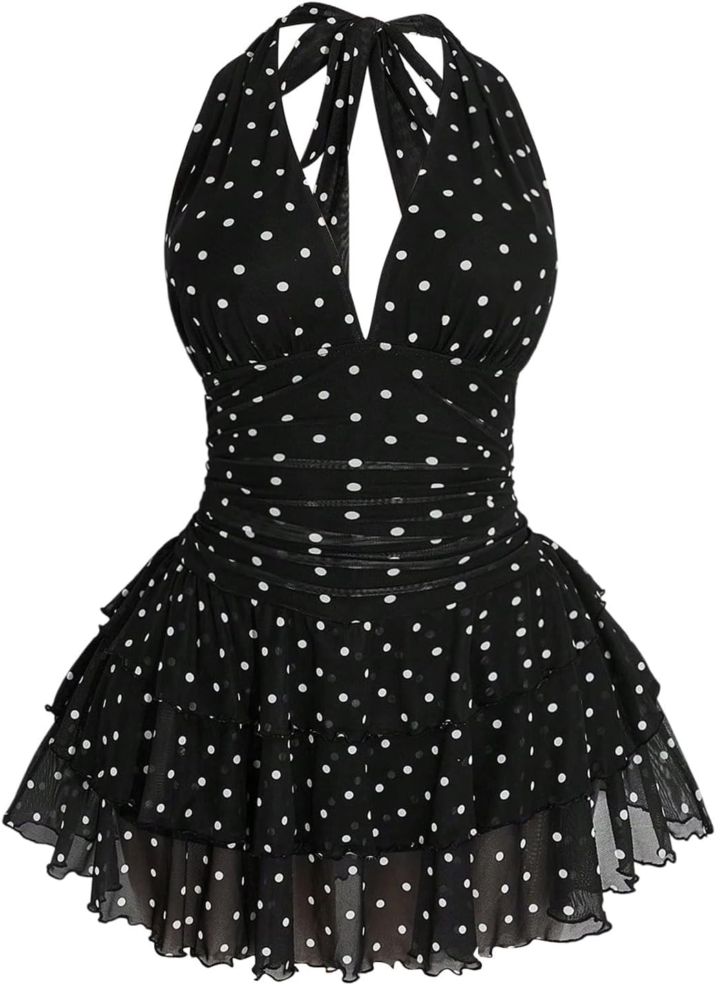 SHENHE Women's Plus Size Halter Mesh Dress Y2K Animal Print Club Mini Dress | Zebra, Floral, Party Romper Dresses, Layered Ruffle, Concert Dress with Built in Shorts