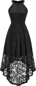 Dressystar Women Halter Lace Hi Lo Wedding Guest Cocktail Formal Dress | Bridesmaid Wedding Dresses,Sleeveless,Halter Top Neckline,High Low Hem,Elegant A line Design,Soft floral Lace Party Dress