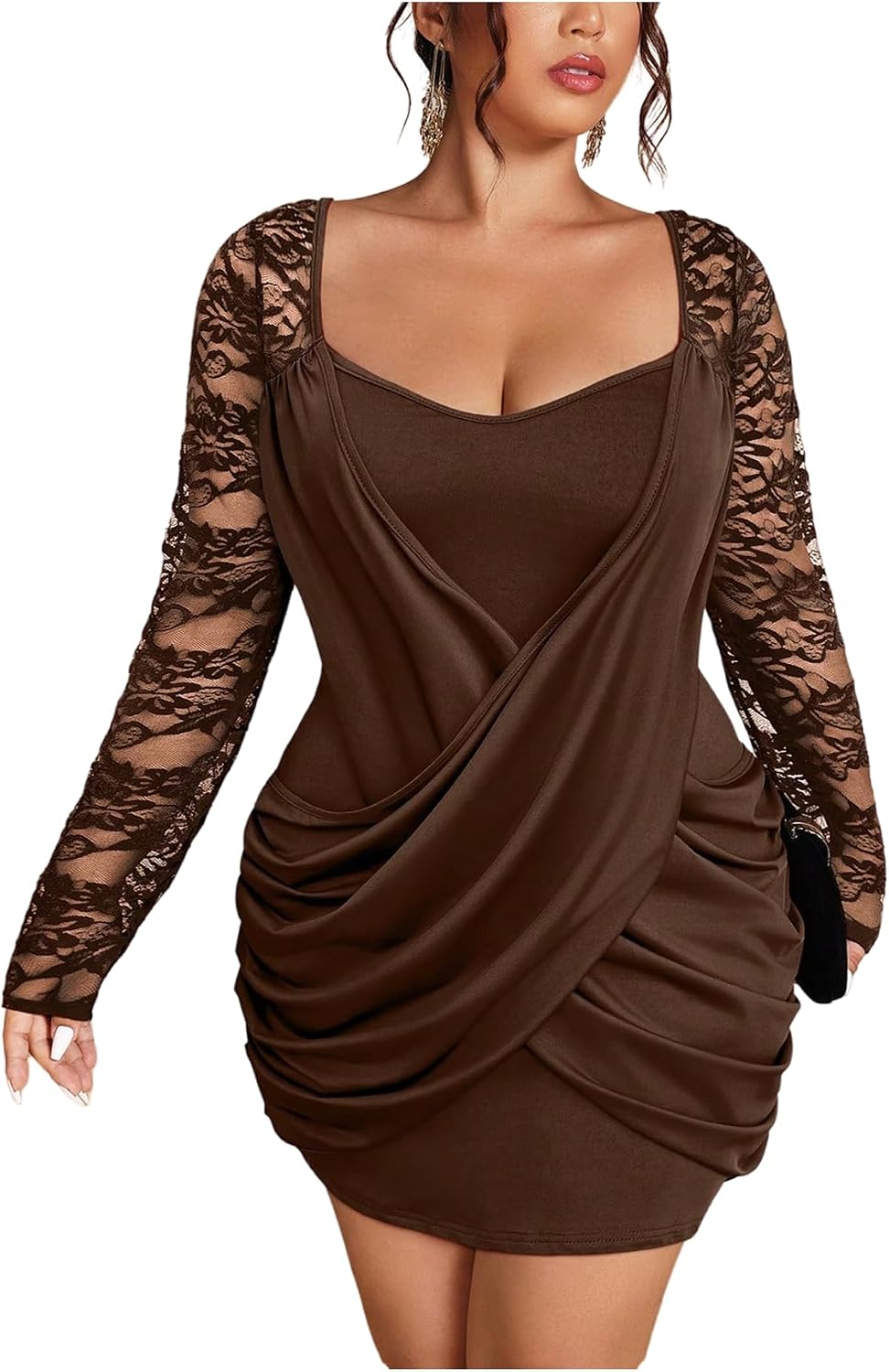 GORGLITTER Women's Plus Size Lace Cocktail Birthday Party Vegas Mini Dress | Plus Size Dresses for Curvy Women, Sweetheart Neckline Dress, Cocktail Formal Date Club Ourtfits