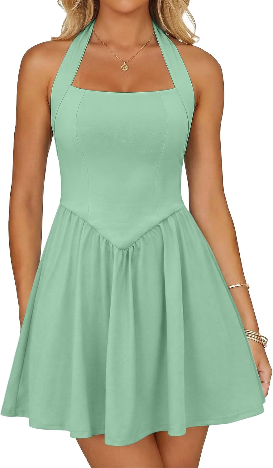 Zelroxa White Dress Women Halter Sleeveless Mini Homecoming Short Dresses | Graduation Cocktail Hoco Party Square Neck Cute Summer Flowy A line Sexy Sundress with Pockets for Teens 2026 Trendy Outfits