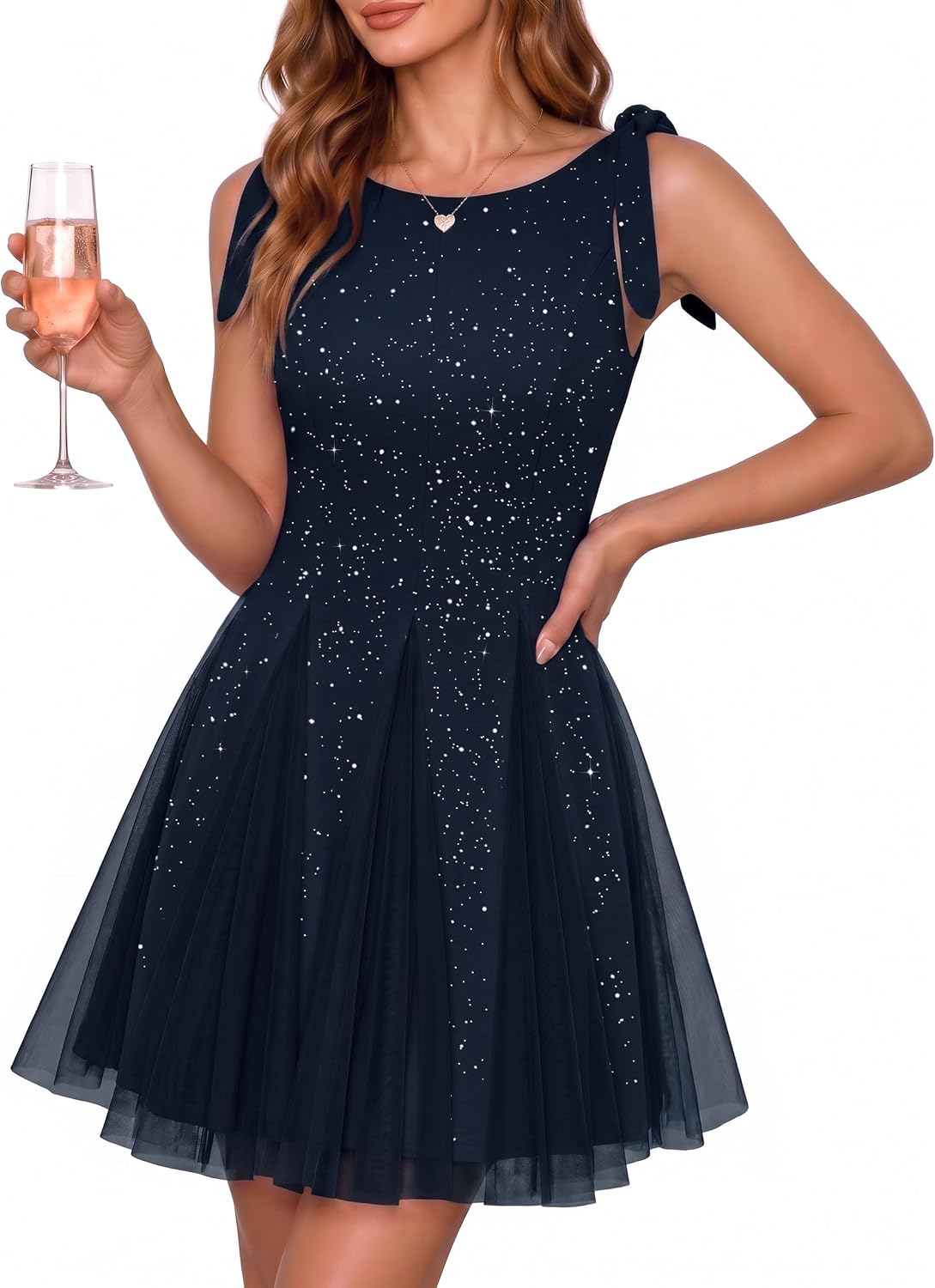 Wedtrend Women's Sequin Homecoming Cocktail Short Formal Dress Teen Prom | Tie Strap, Sparkly Fabric, A Line,Tulle Patchwork, 80s Prom Dress, Wedding Guest, Bridal Shower, Juniors Bridesmaid Dress