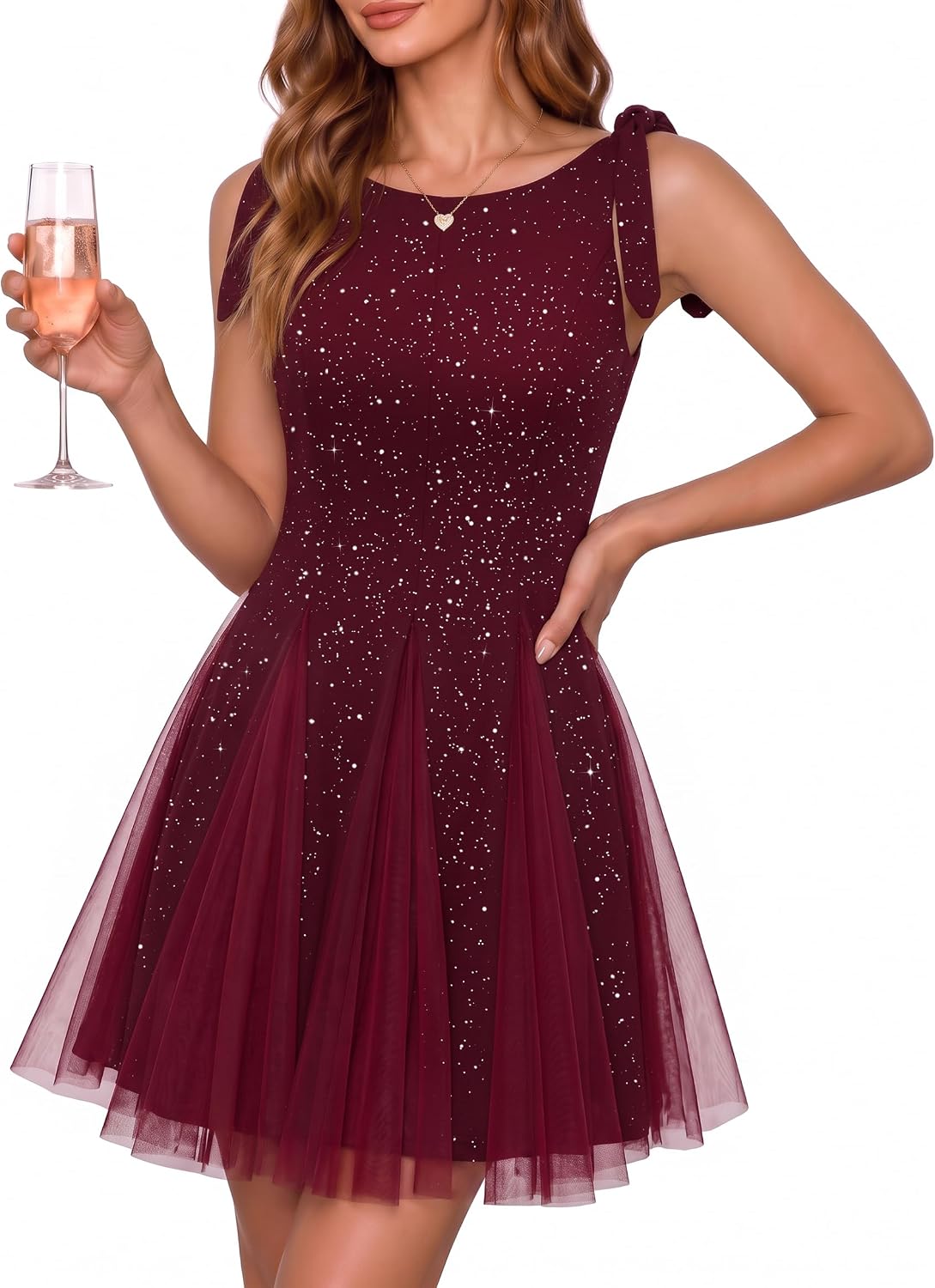 Wedtrend Women's Sequin Homecoming Cocktail Short Formal Dress Teen Prom | Tie Strap, Sparkly Fabric, A Line,Tulle Patchwork, 80s Prom Dress, Wedding Guest, Bridal Shower, Juniors Bridesmaid Dress