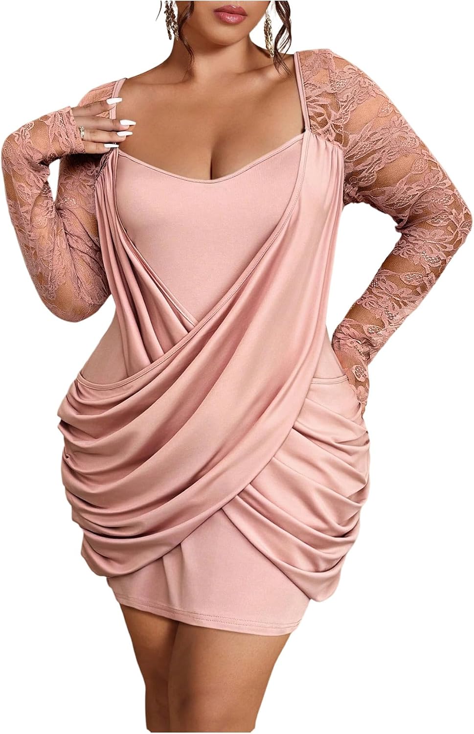GORGLITTER Women's Plus Size Lace Cocktail Birthday Party Vegas Mini Dress | Plus Size Dresses for Curvy Women, Sweetheart Neckline Dress, Cocktail Formal Date Club Ourtfits