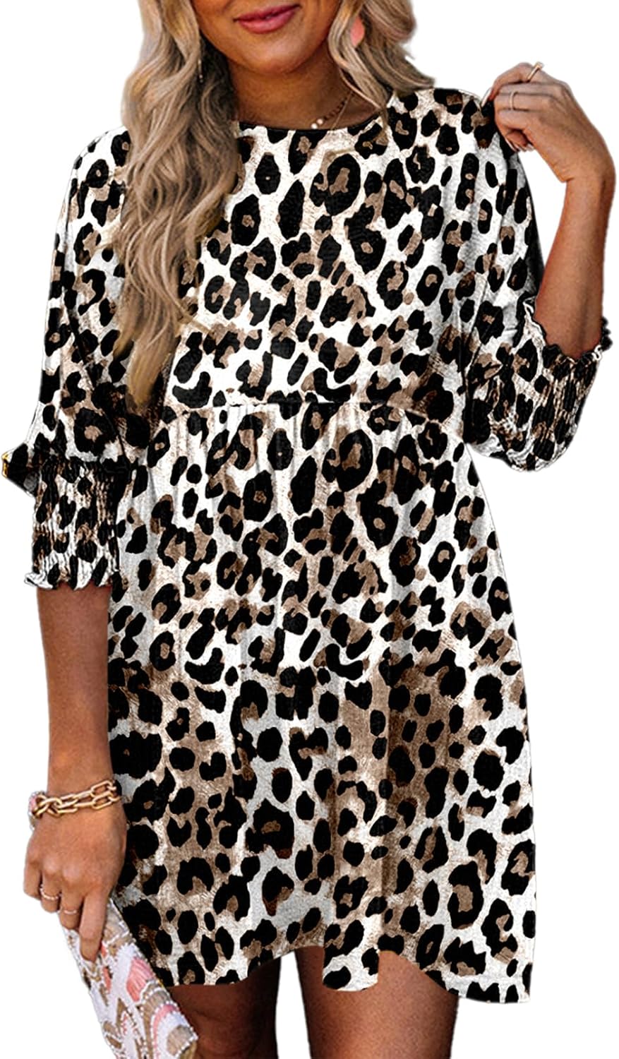 Dokotoo Womens Empire Waist 3\/4 Sleeve Casual Babydoll Mini Dress | Knee Length, Country Western Short Dresses for Fall, Party Church Baby Shower Wedding Guest Office Work Teacher Outfits