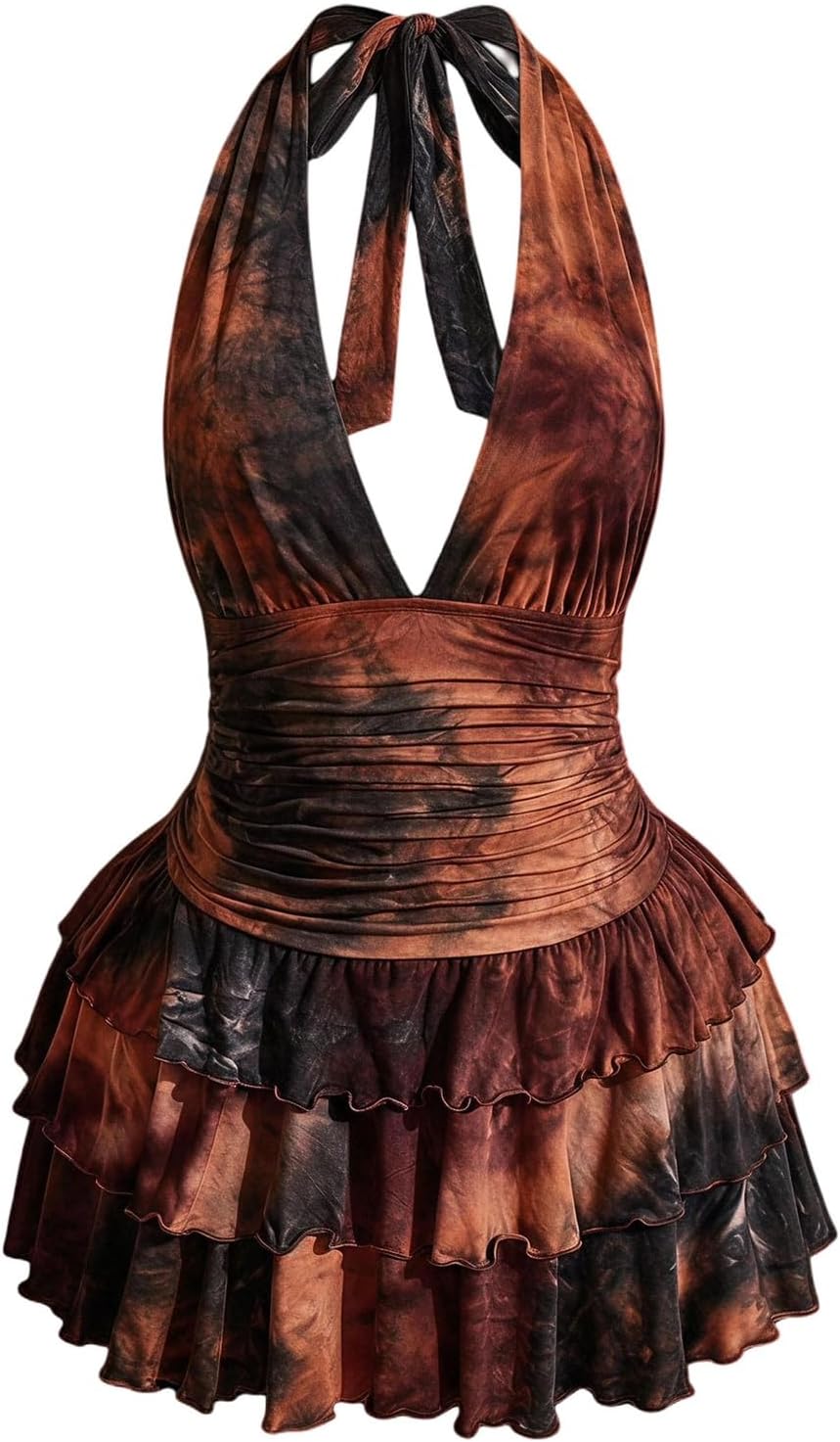 SHENHE Women's Plus Size Halter Mesh Dress Y2K Animal Print Club Mini Dress | Zebra, Floral, Party Romper Dresses, Layered Ruffle, Concert Dress with Built in Shorts
