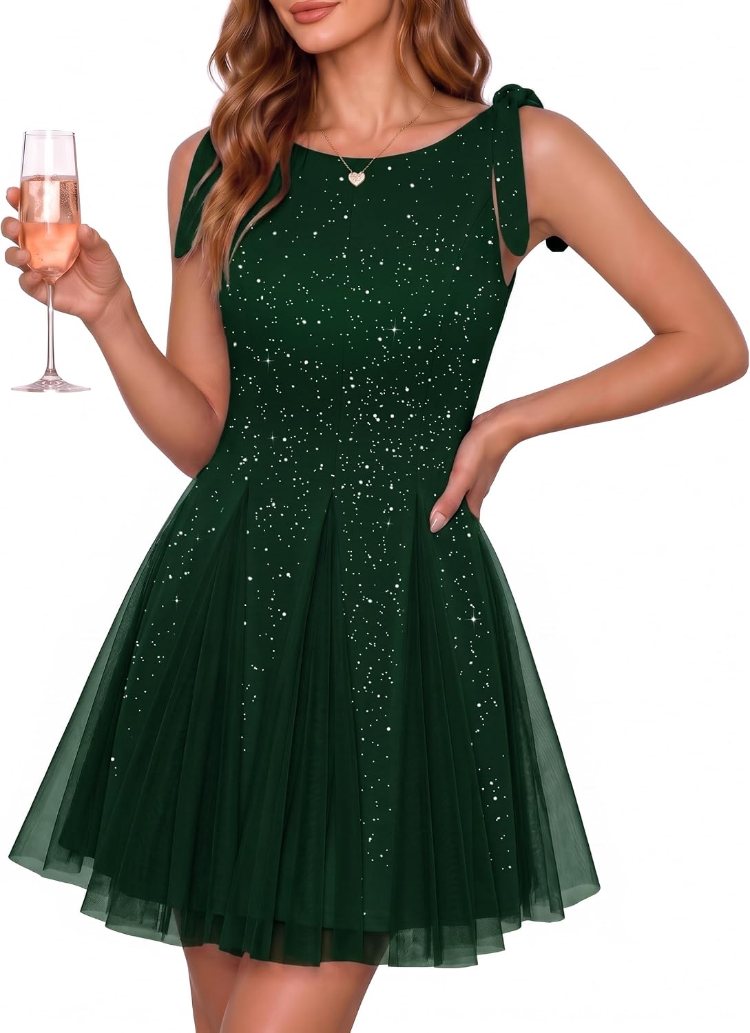 Wedtrend Women's Sequin Homecoming Cocktail Short Formal Dress Teen Prom | Tie Strap, Sparkly Fabric, A Line,Tulle Patchwork, 80s Prom Dress, Wedding Guest, Bridal Shower, Juniors Bridesmaid Dress