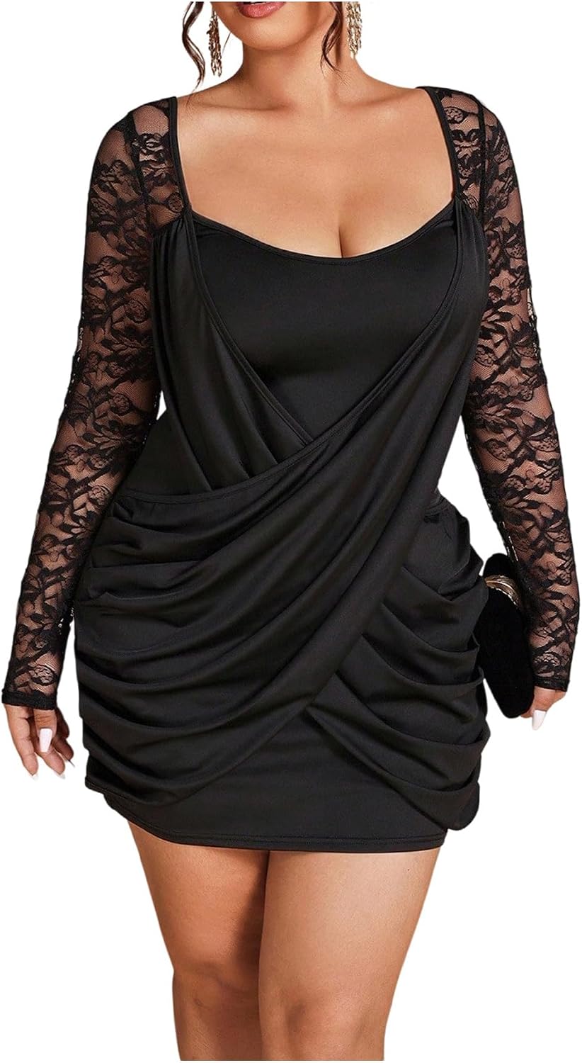 GORGLITTER Women's Plus Size Lace Cocktail Birthday Party Vegas Mini Dress | Plus Size Dresses for Curvy Women, Sweetheart Neckline Dress, Cocktail Formal Date Club Ourtfits