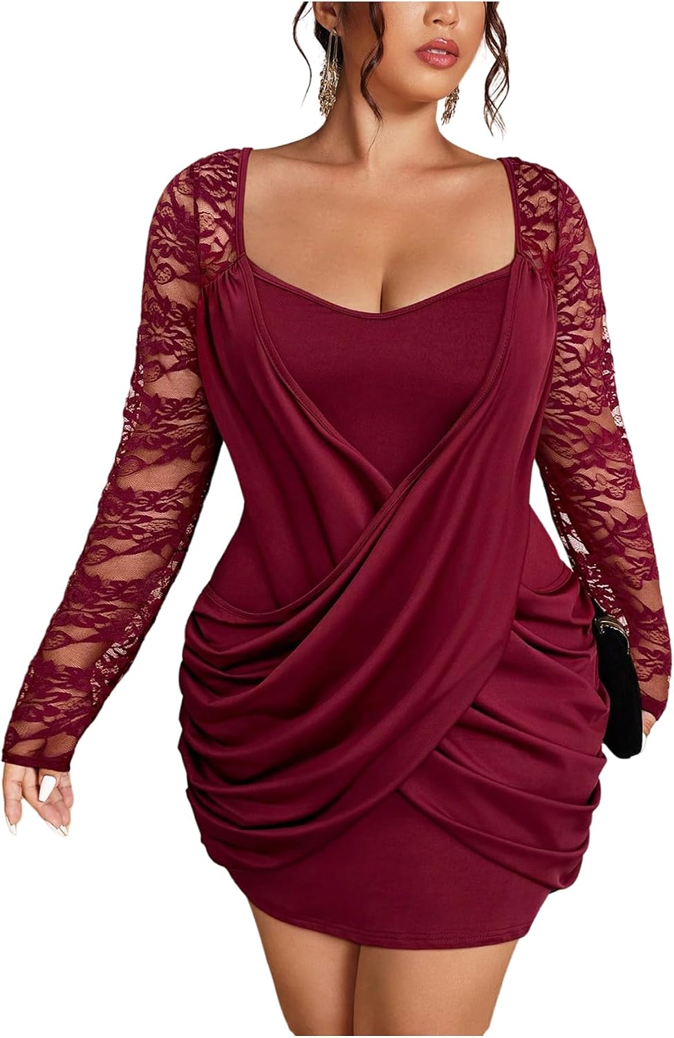 GORGLITTER Women's Plus Size Lace Cocktail Birthday Party Vegas Mini Dress | Plus Size Dresses for Curvy Women, Sweetheart Neckline Dress, Cocktail Formal Date Club Ourtfits
