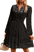 Simplee Womens Velvet Dress 2026 Fall Cocktail Long Sleeve Empire V Neck Wedding Guest Holiday Mini Dresses with Pockets