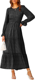 BTFBM Women Casual Long Sleeve Crew Neck Fall Dress Bohemian Relaxed Fit Floral Flowy Maxi Dresses Tiered Cocktail Dress