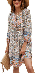 Bluetime Women 3\/4 Sleeve Summer Babydoll Dress | V Neck, Knee Length, Casual Floral Flowy Dress, Outfits for Vacation, Beach, Cocktail, Party, Wedding, Date