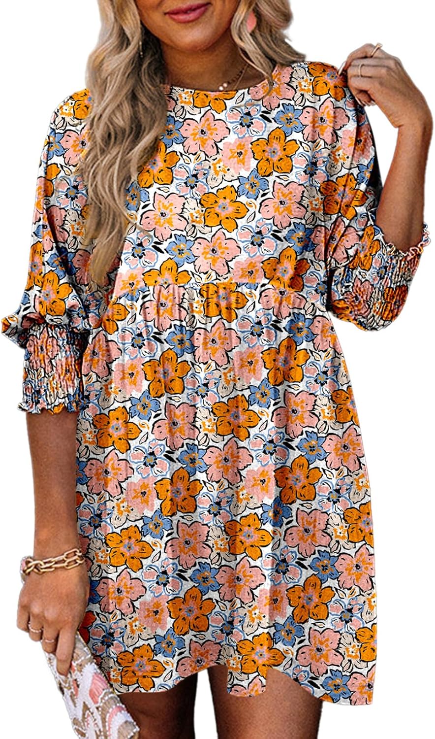 Dokotoo Womens Empire Waist 3\/4 Sleeve Casual Babydoll Mini Dress | Knee Length, Country Western Short Dresses for Fall, Party Church Baby Shower Wedding Guest Office Work Teacher Outfits